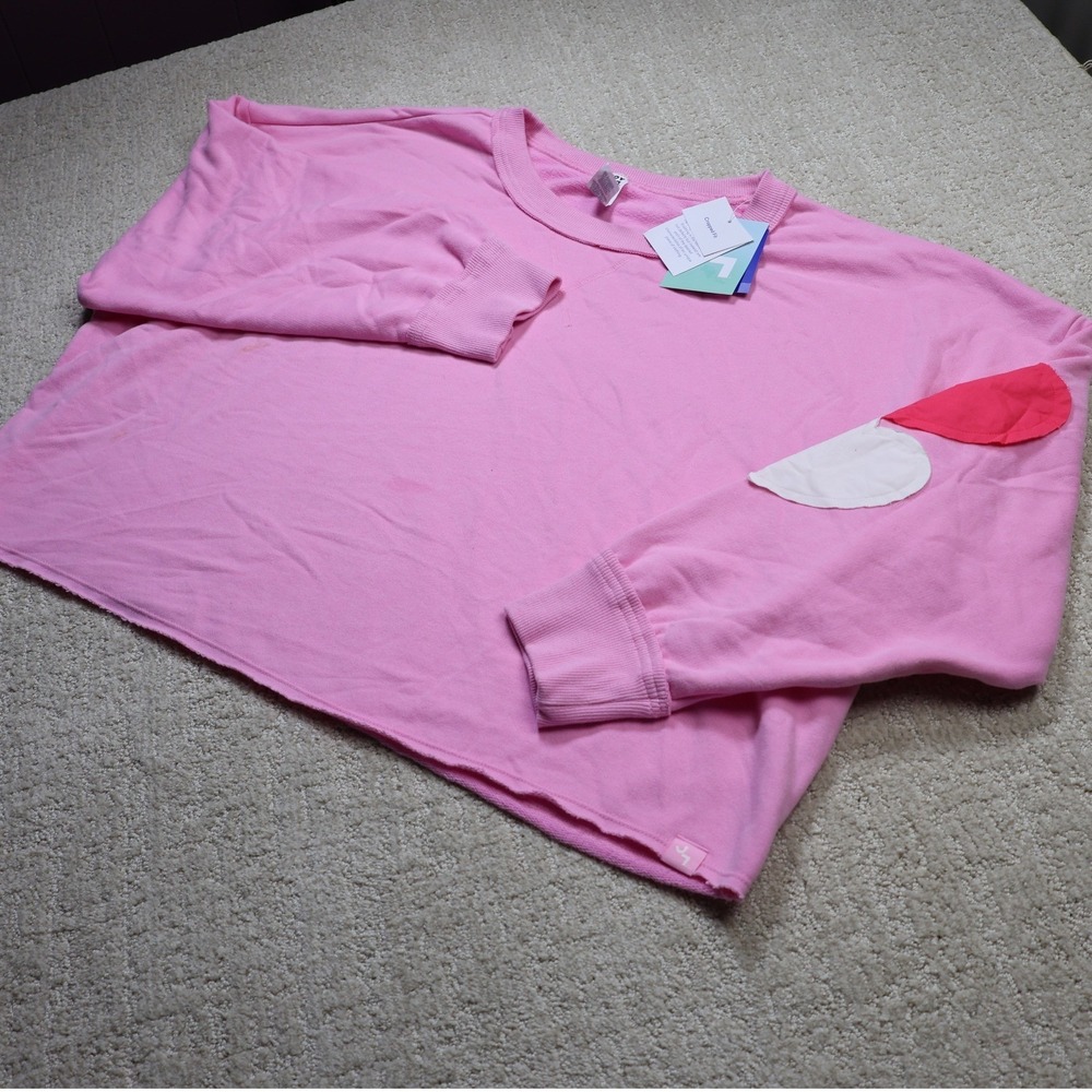 JoyLab Pink Frosting Cropped Sweatshirt Heart Sleeve XXL NWT A1-027